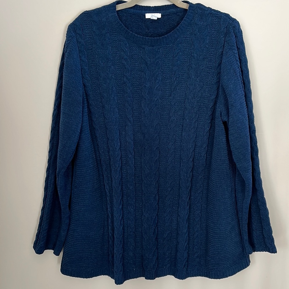 J Jill Cableknit Velour Swing Sweater size large